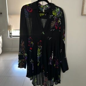 Free People Black With Color Butter Fly Dress/Shirt